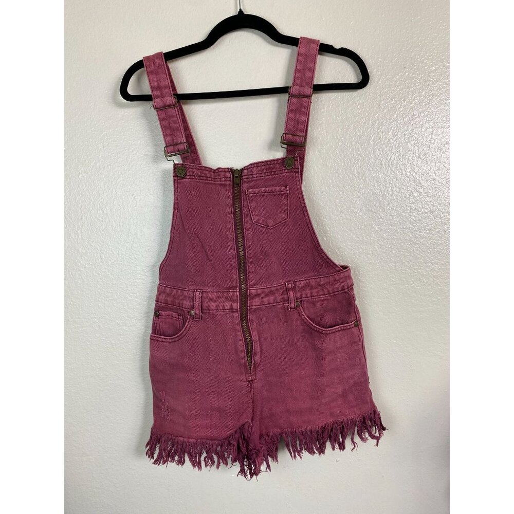 Pistola Denim Short Overalls size Small Burgundy Indie Hippie Goblincore Twee‎